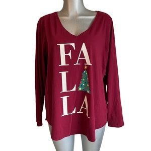 Christmas Tree Blouse Top Tee FA LA LA V Neck Super Soft Relaxed Loose